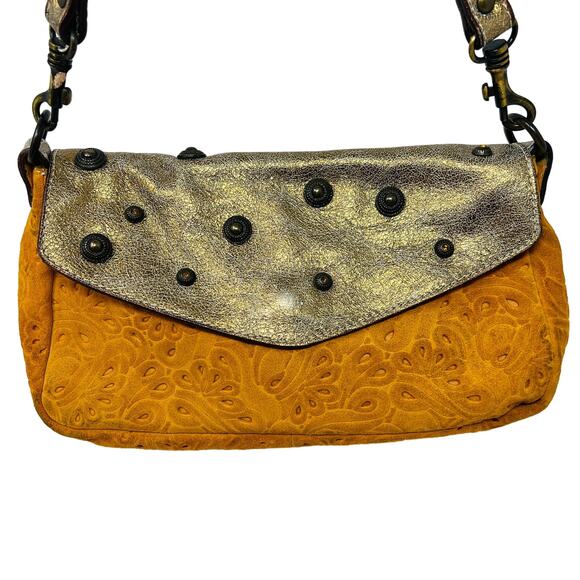 Laura Di Maggio Hand Tooled Leather Clutch Bag Italy Wrist Gold - Picture 2 of 9